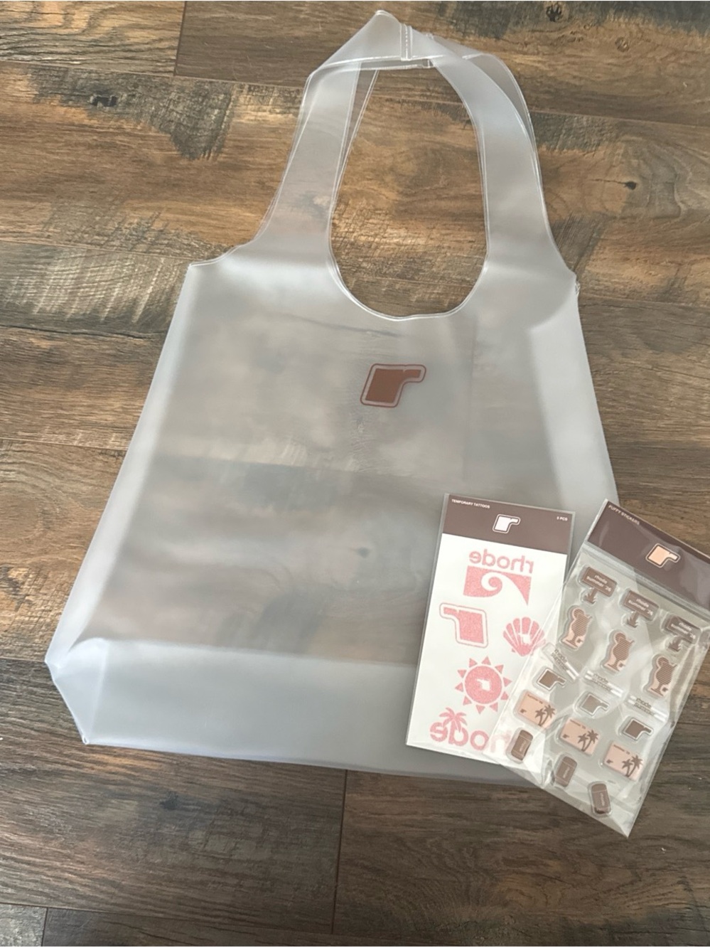 Rhode pop up Translucent Frosted Tote Bag with tattoo and stickers Logo